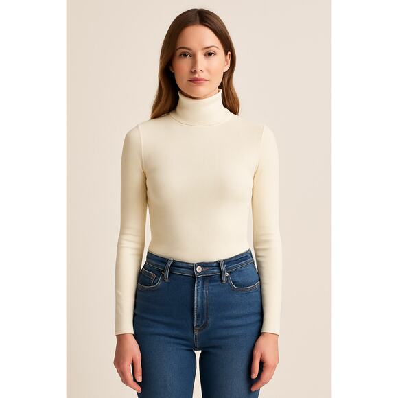 Joie SZ XL Cream Pima Cotton Ribbed Turtleneck NWT - Picture 1 of 6